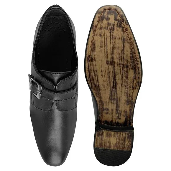 LIBERTYZENO Mens Black Genuine Leather Single Buckle Monk  display picture 2
